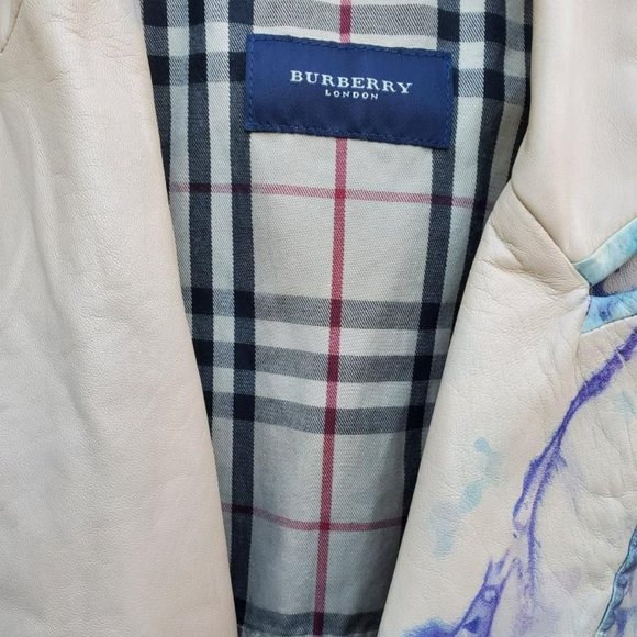 Burberry leather blazer jacket M L tan gray blue beige dyed rainbow purple ivory - Picture 12 of 16